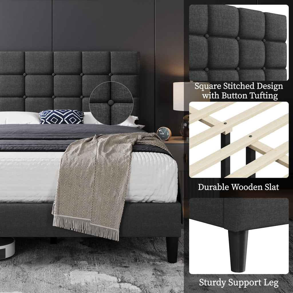 Full Size Upholstered Tufted Bed Frame with Headboard U77222