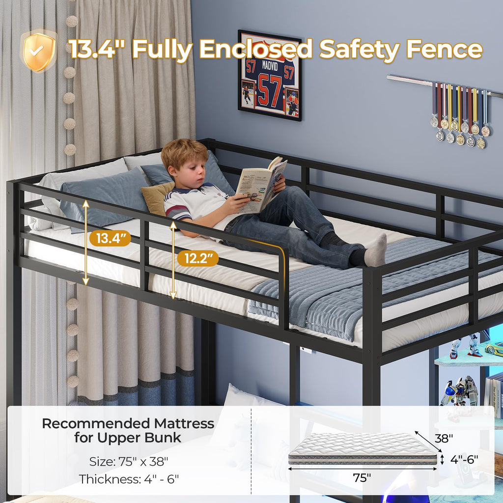 Twin Over Full Bunk Bed with Desk & 4 Storage Drawers, Black X1954