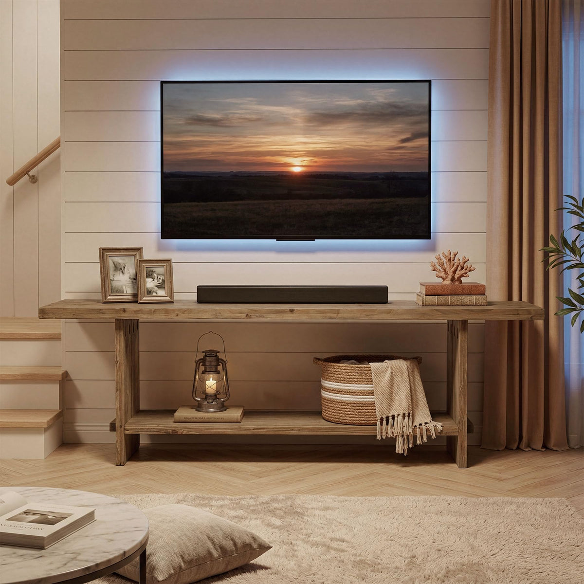 71" Solid Wood 2-Tier TV Stand F521