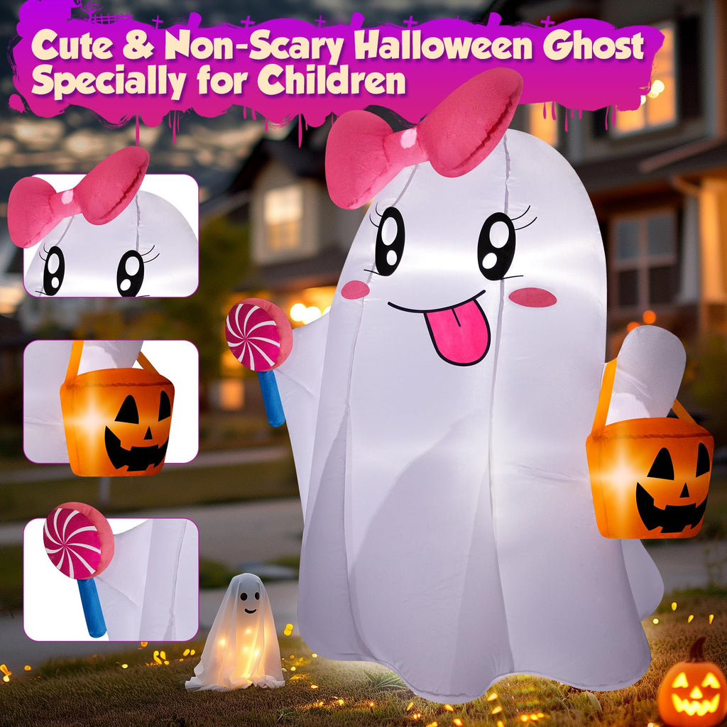5FT Halloween Inflatables Ghost with Built-in LED Lights I55315