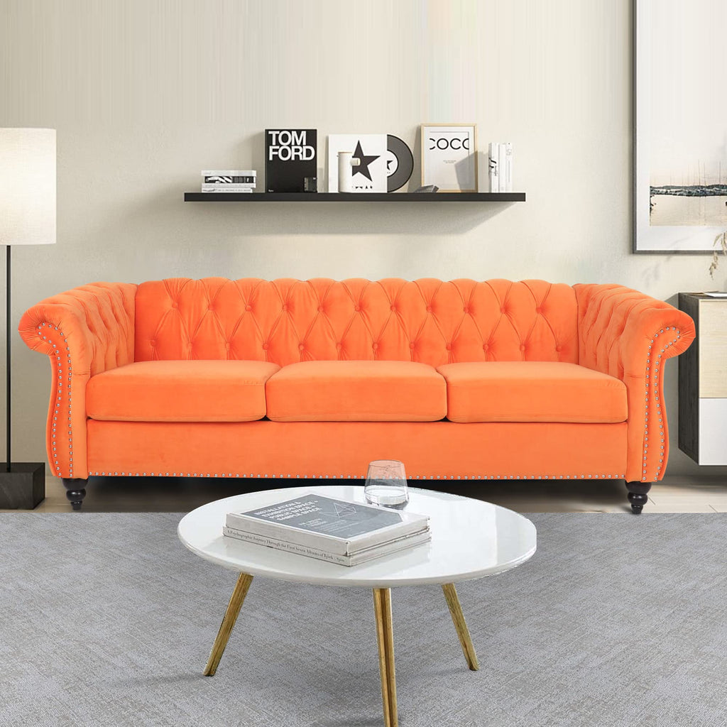 Orange Velvet 3 Seater Sofa T44916