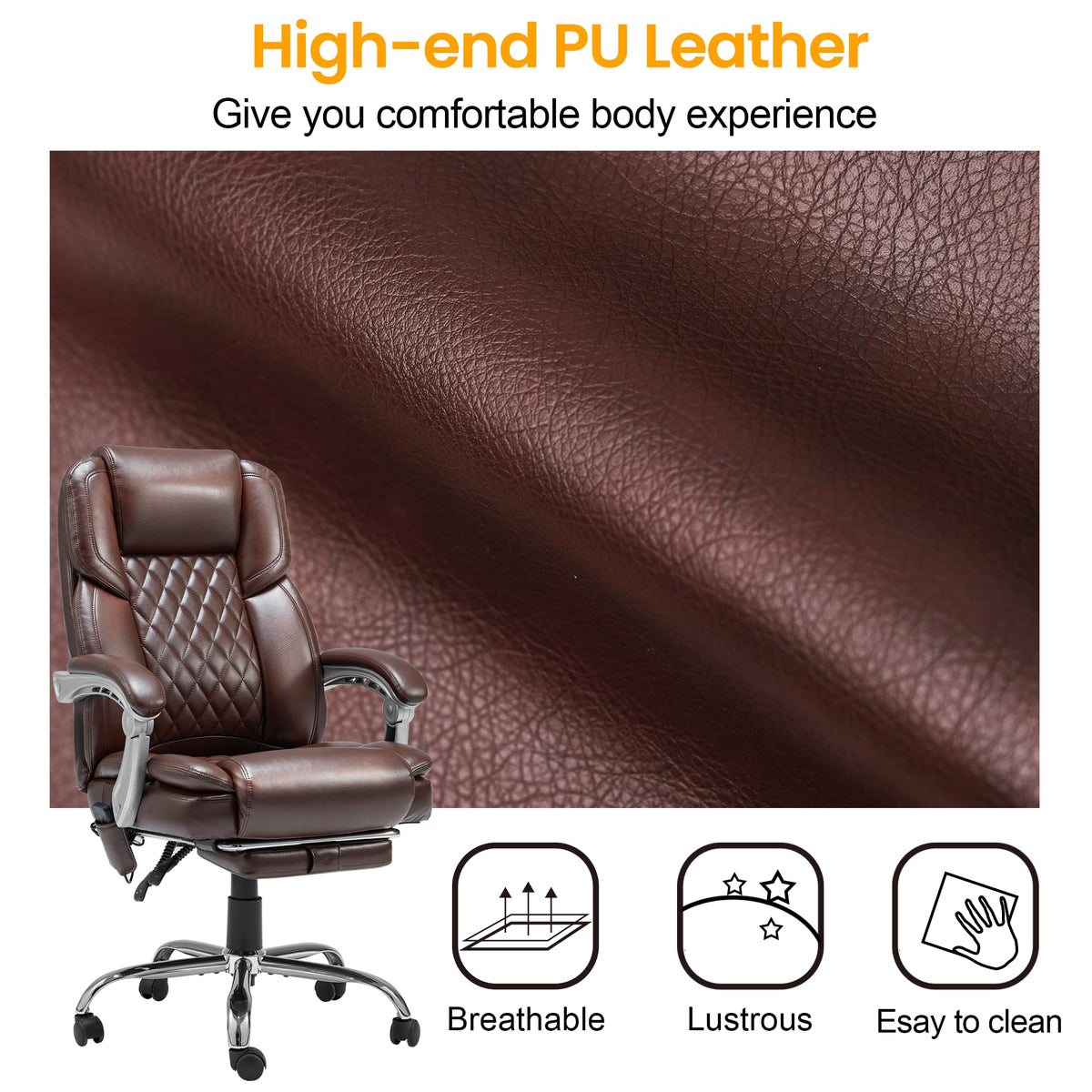 Brown Heated Massage Office Chair with Footrest Q75597