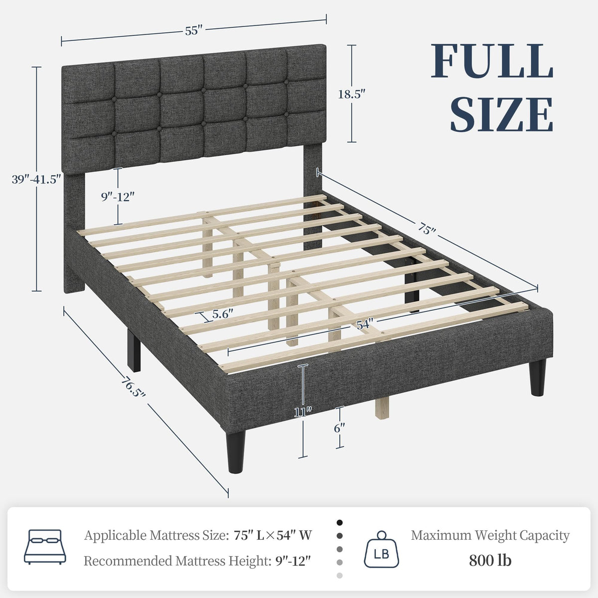 Full Size Upholstered Tufted Bed Frame with Headboard U77222