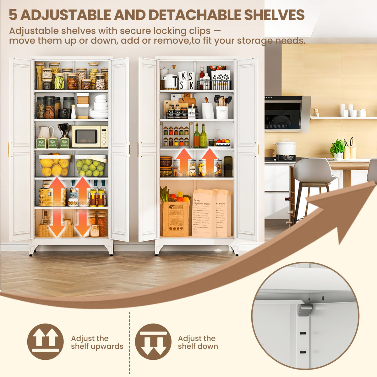 75" Kitchen Pantry Cabinet with Doors and Shelves O90155