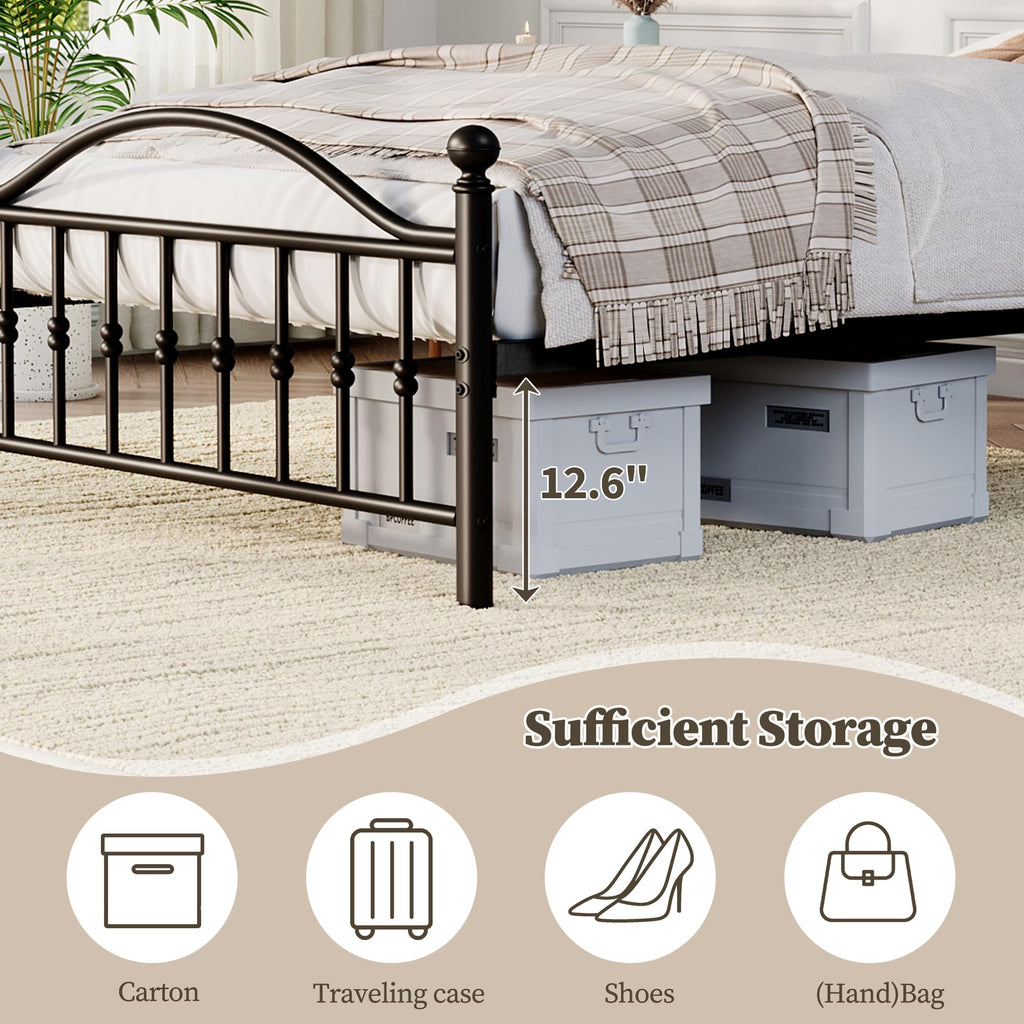 Twin Size Metal Platform Bed Frame with Headboard & Footboard X8711