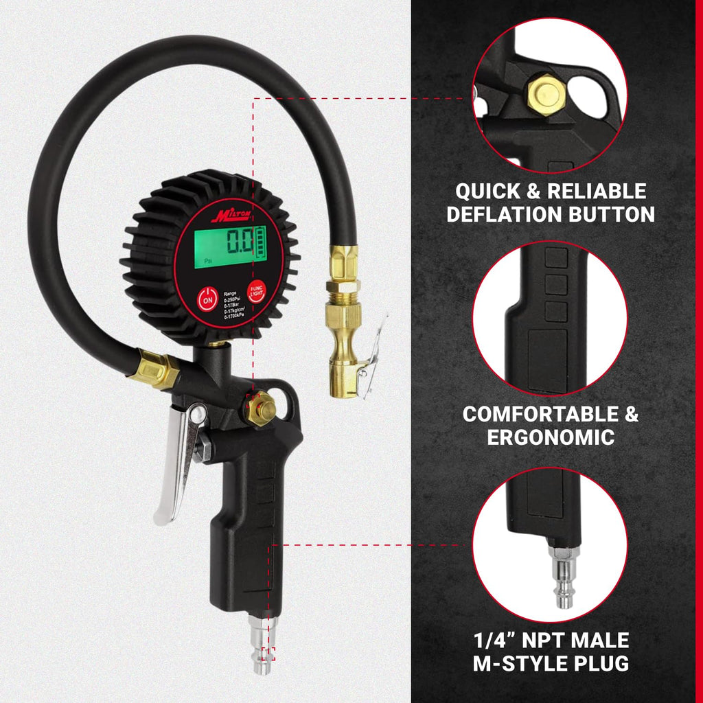 Digital Tire Inflator with Pressure Gauge and 14” Rubber Air Hose H9460