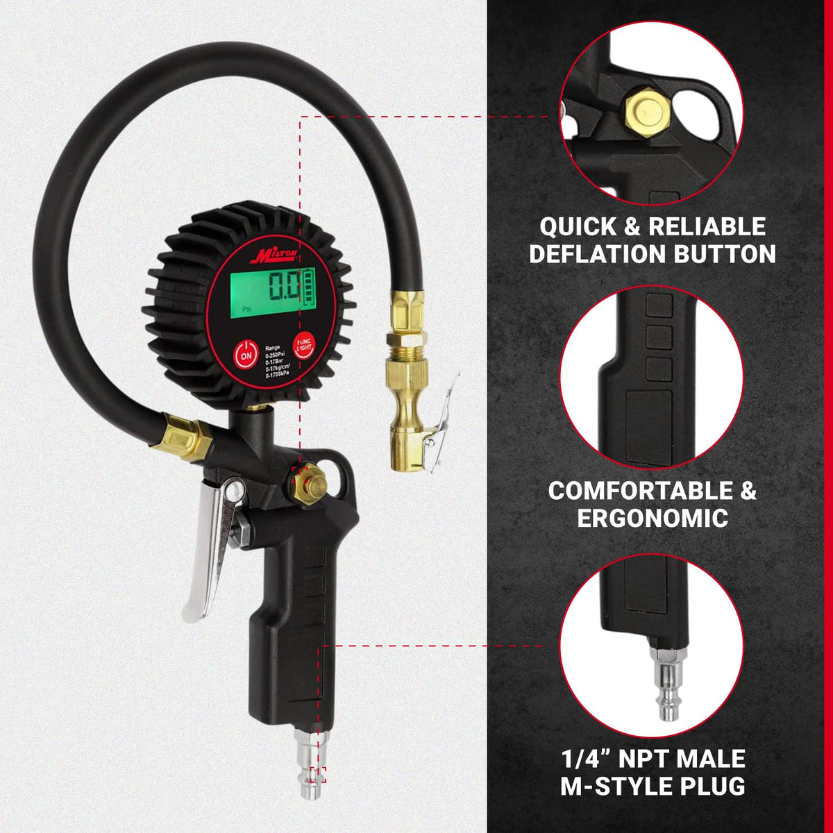 Digital Tire Inflator with Pressure Gauge and 14” Rubber Air Hose H9460
