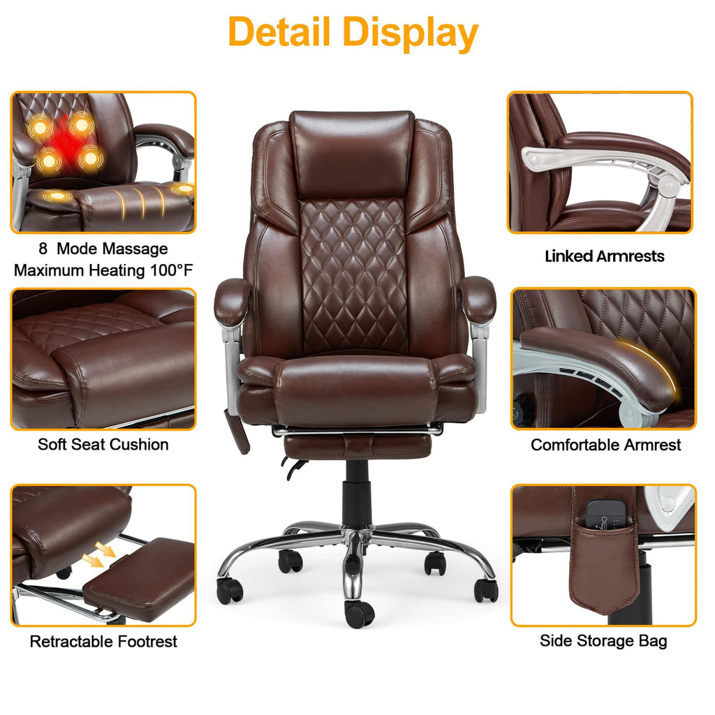 Brown Heated Massage Office Chair with Footrest Q75597