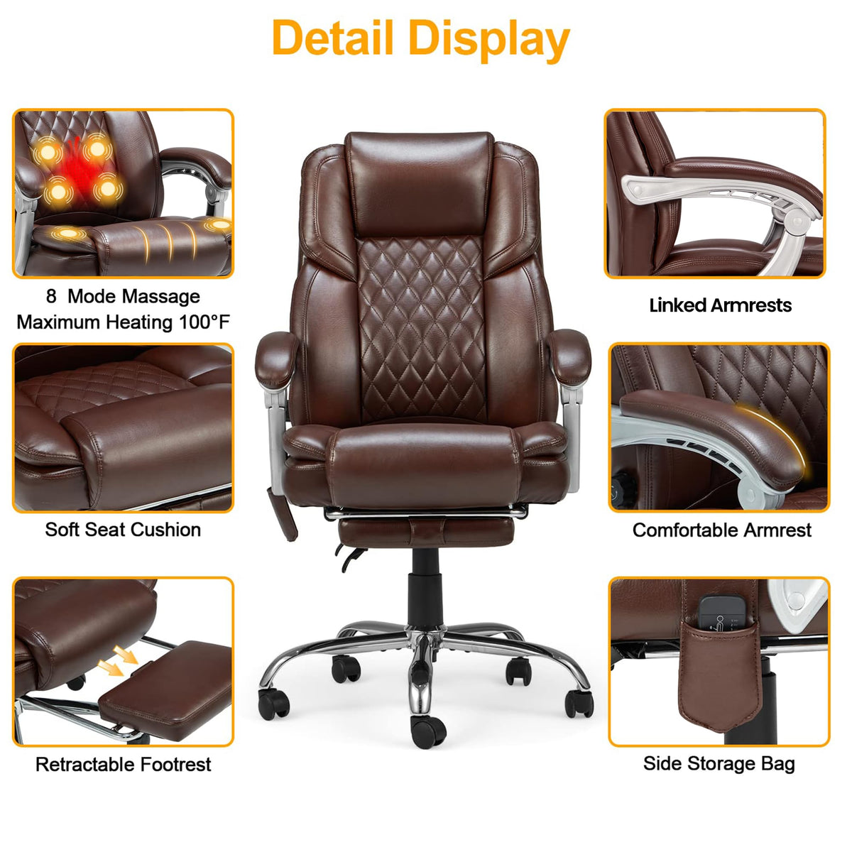 Brown Heated Massage Office Chair with Footrest Q75597
