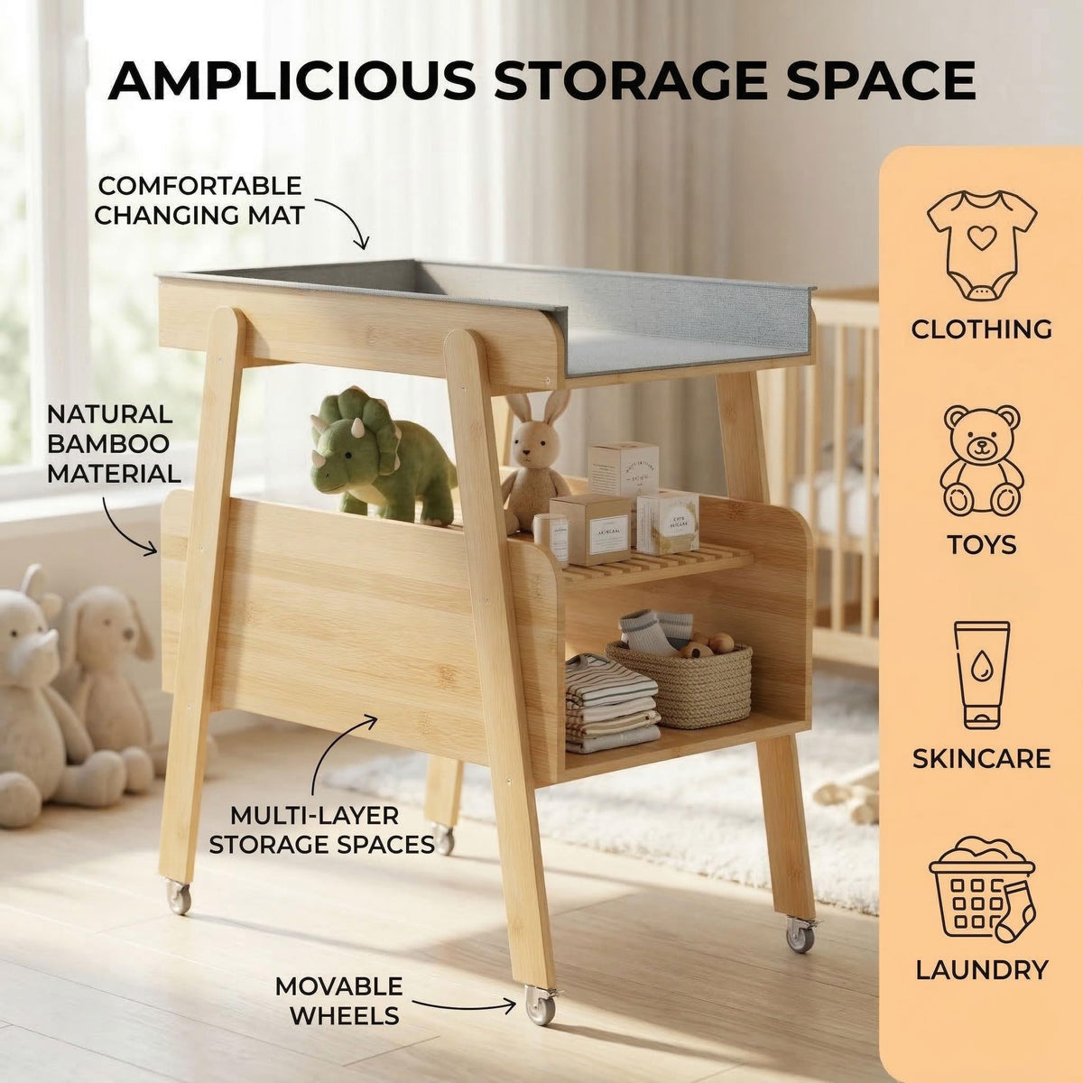 Flat Top Diaper Changing Station with Wheels and Changing Pad B768522