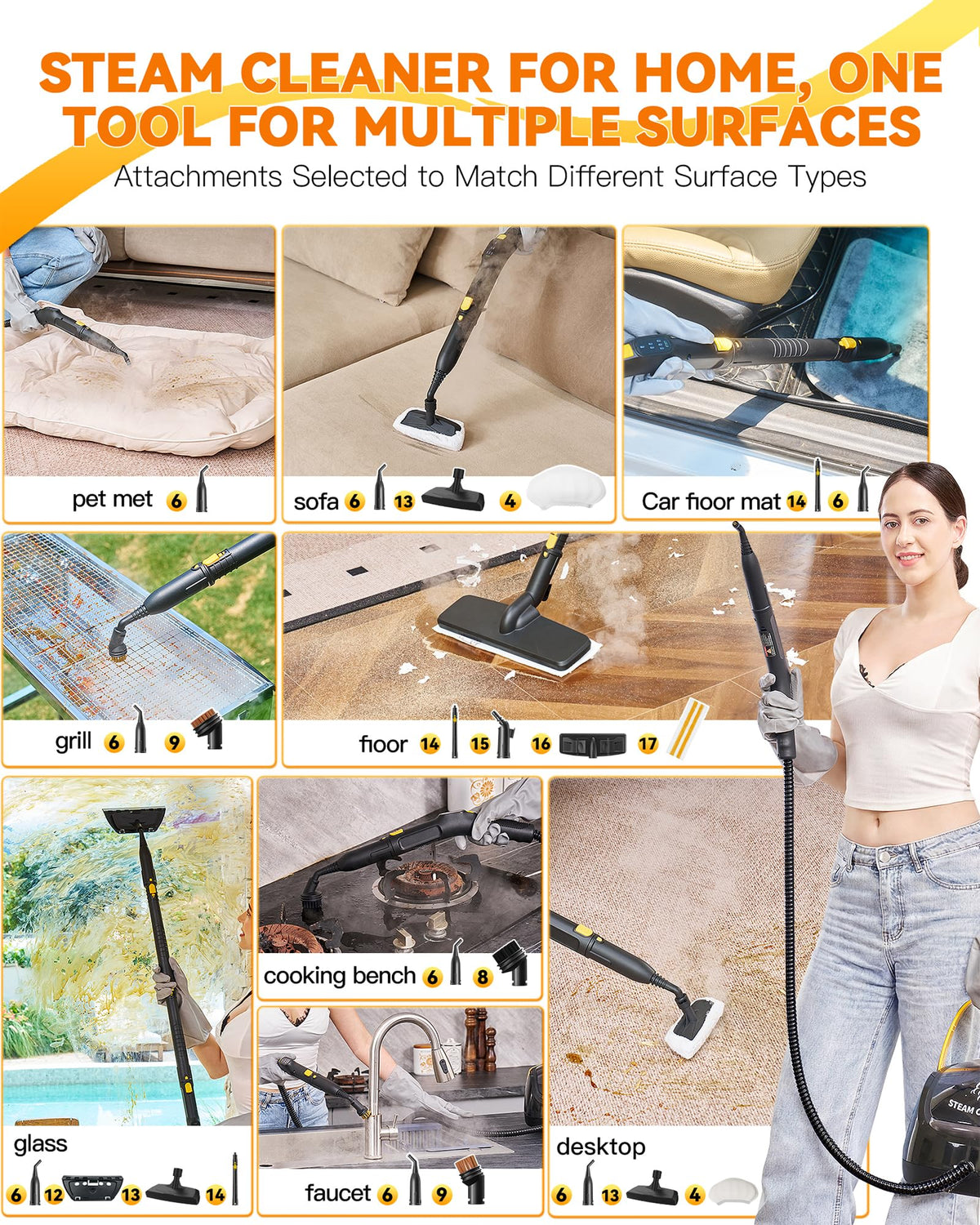 Steam Cleaner with Mop, 25 Accessories V25065