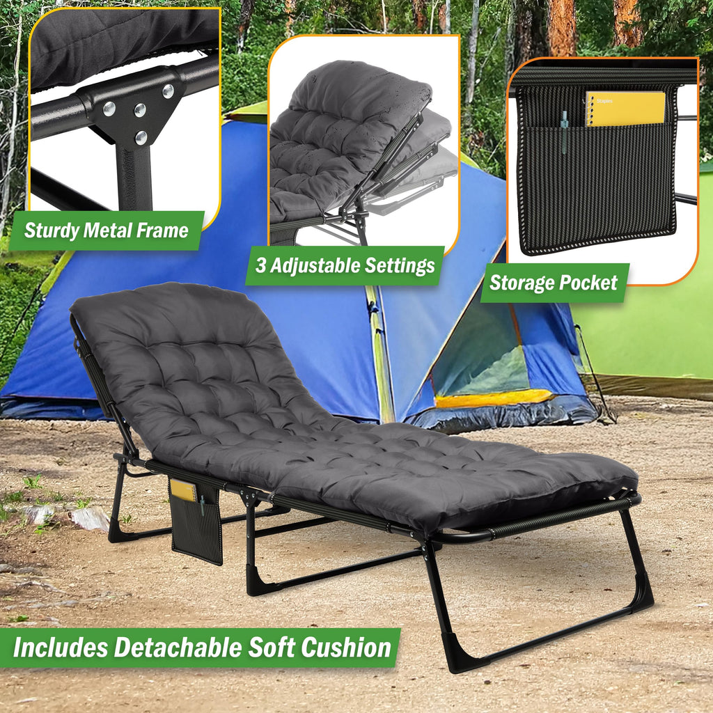 Folding Camping Cot with Mattress, Heavy Duty Foldable Bed with 3 Recline Positions, Gray E5993