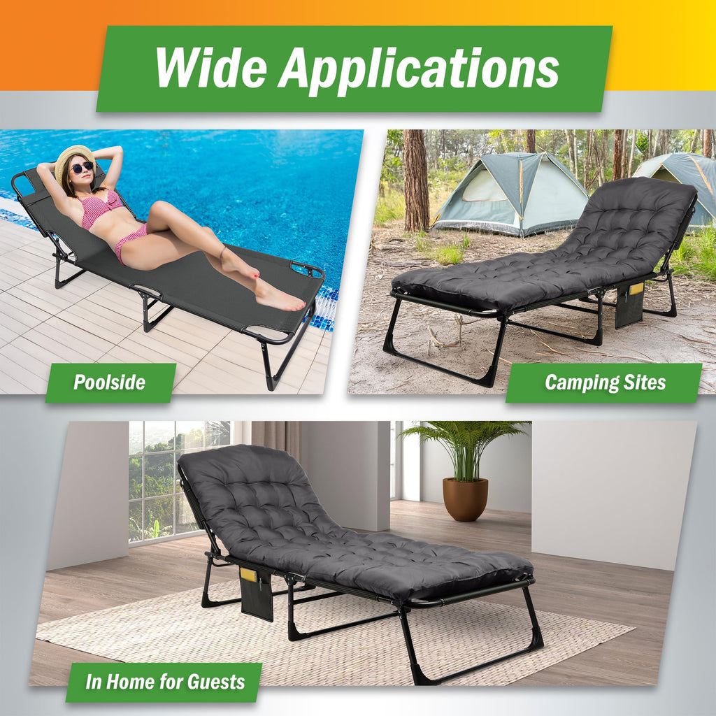 Folding Camping Cot with Mattress, Heavy Duty Foldable Bed with 3 Recline Positions, Gray E5993