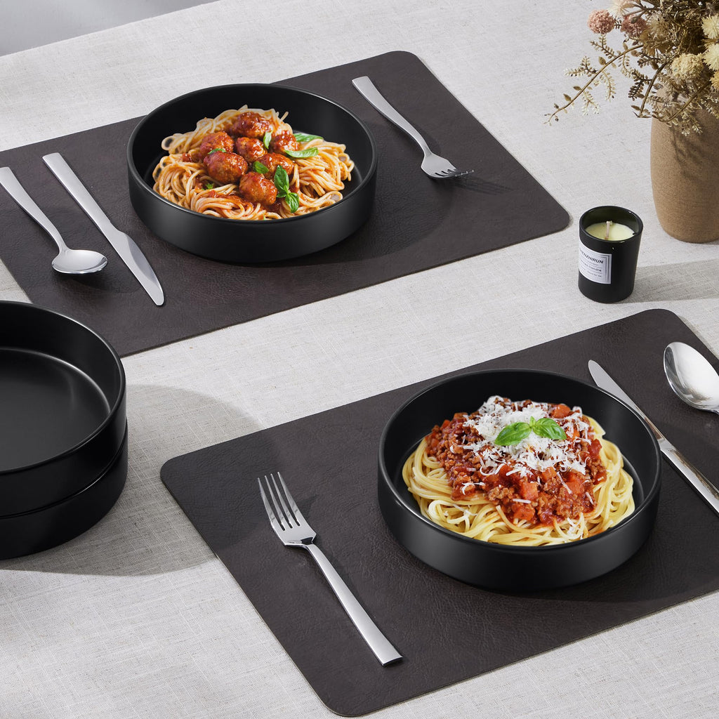 Black Ceramic Pasta Bowls Set of 4 E645240