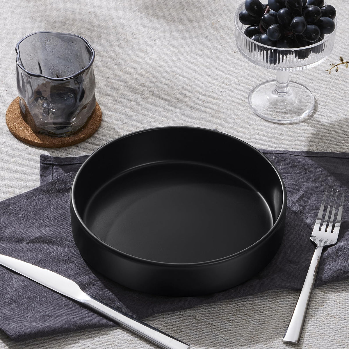 Black Ceramic Pasta Bowls Set of 4 E645240