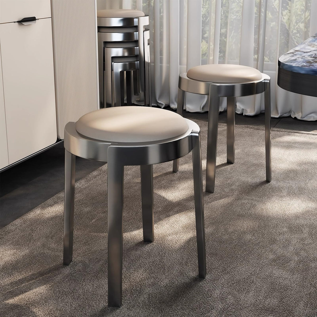 Round Stackable Stainless Steel Microfiber Leather Stools I5828