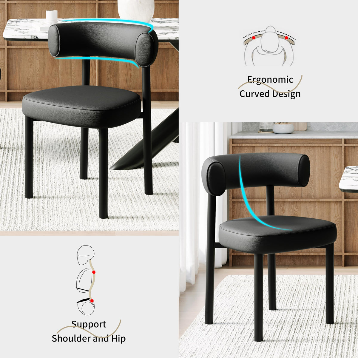 Black Faux Leather Dining Chairs Set of 4 U3270