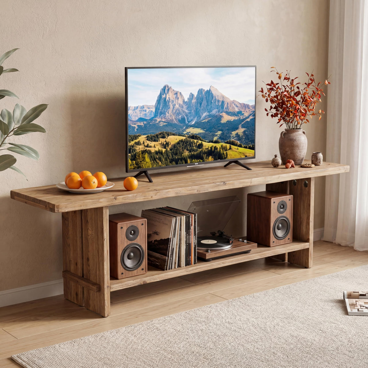 71" Solid Wood 2-Tier TV Stand F521
