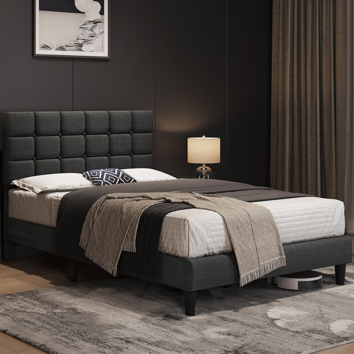 Full Size Upholstered Tufted Bed Frame with Headboard U77222
