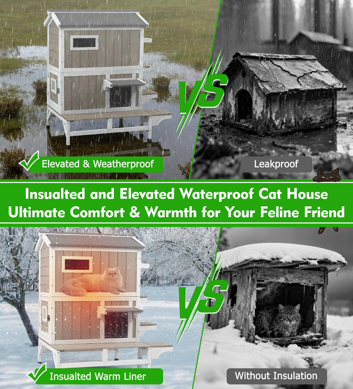 Weatherproof 2 Story Wooden Cat House X16177