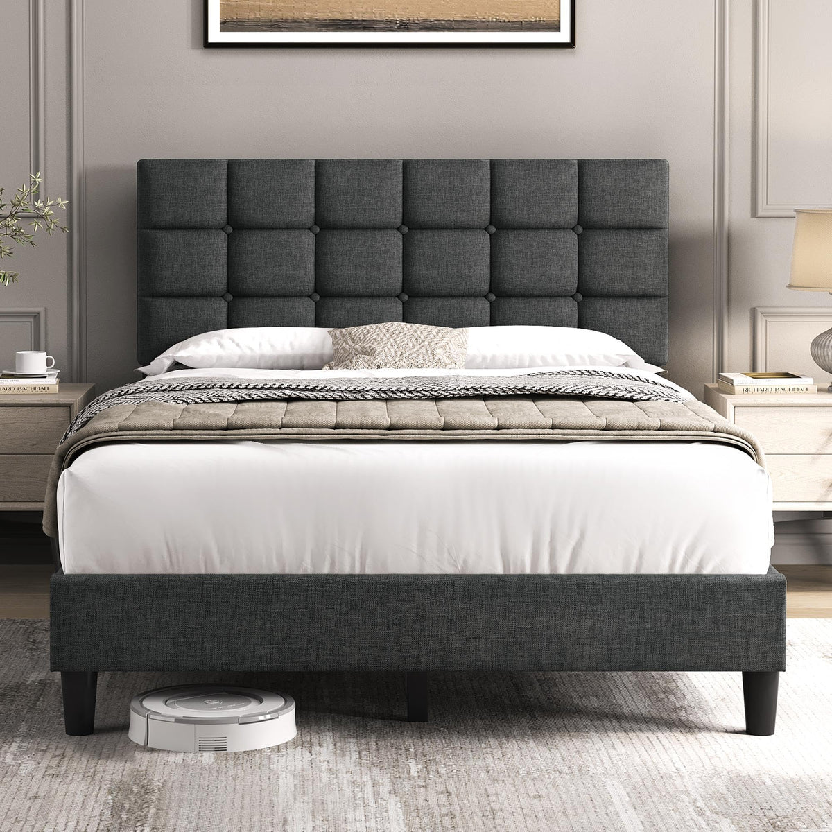 Full Size Upholstered Tufted Bed Frame with Headboard U77222