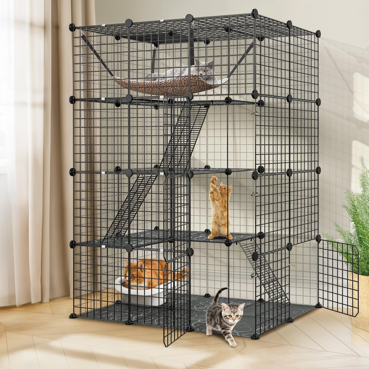4-Tier Cat Cage Indoor Enclosure Metal Playpen with Hammock U189