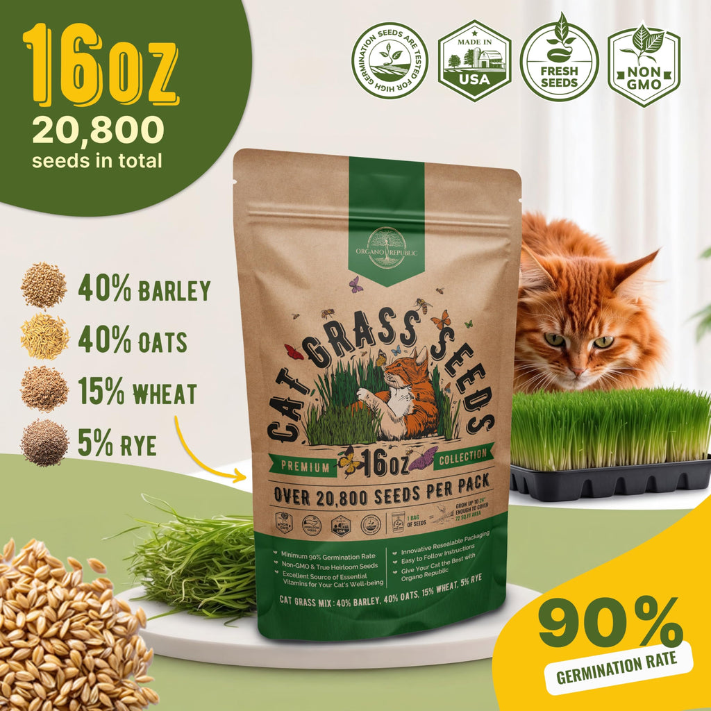 Cat Grass Seeds Mix 16 oz Non-GMO Heirloom U3058