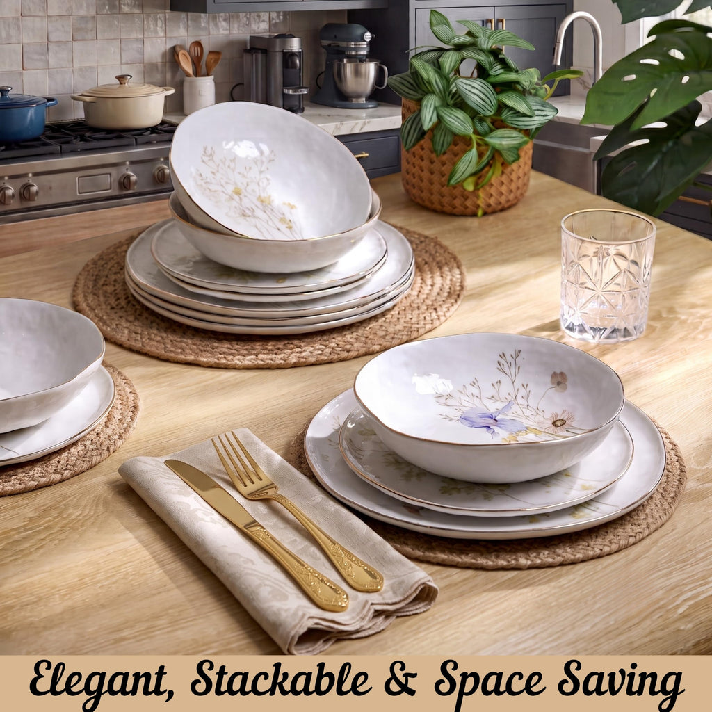12-Piece Glossy White Porcelain Dinnerware Set for 4 U80457